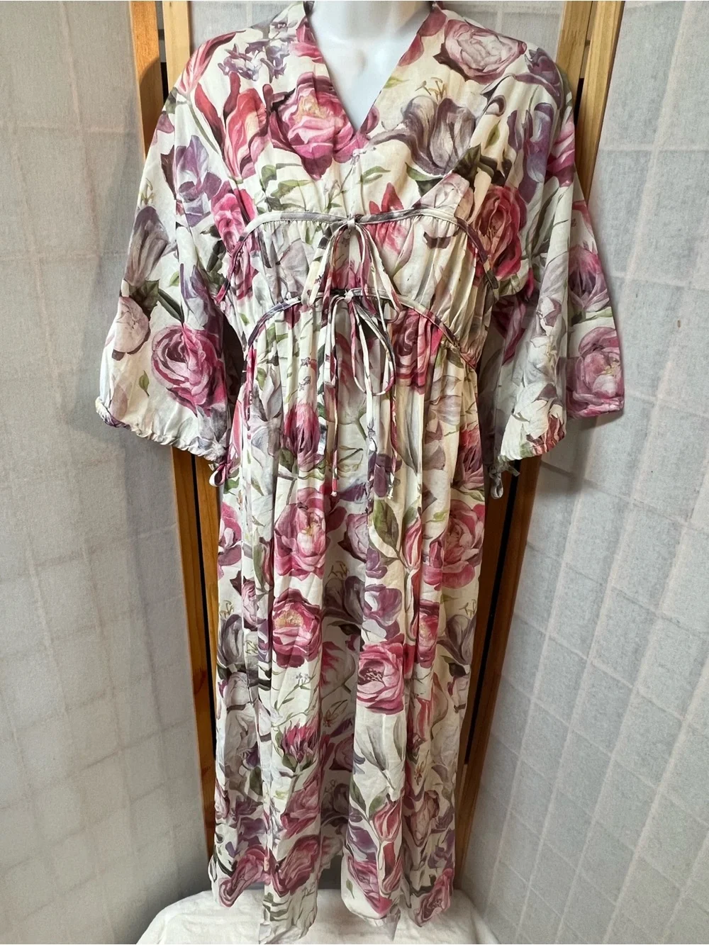 ETHNC Floral Midi‎ Dress Cottagecore Boho Tie Front Balloon Sleeve XS NWT
